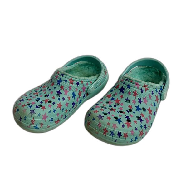 Crocs Other - Crocs Youth Girls lined blue with stars clogs shoes size 12 C